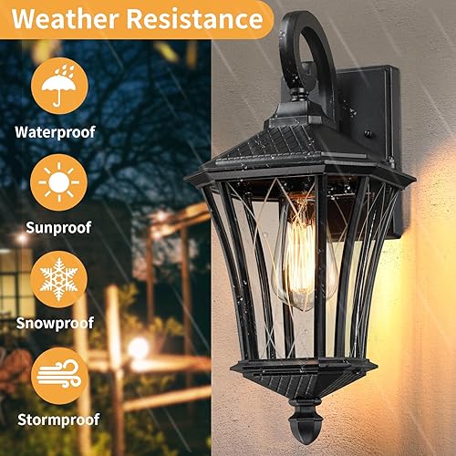 Miniatura 3 de YSN Paquete de 2 luces de pared grandes para exteriores de 16 pulgadas, accesorios de iluminación exterior negros, luces exteriores impermeables