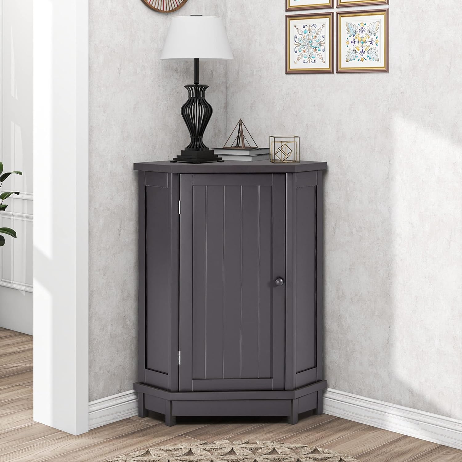 Merax, Black Brown Corner Storage with Door and Adjustable