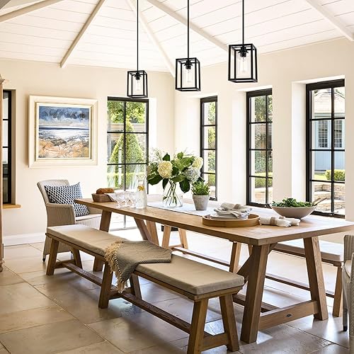 Miniatura 7 de Lámparas colgantes de granja de color negro mate, luces colgantes para isla de cocina, lámpara colgante rectangular de metal lineal, soporte de