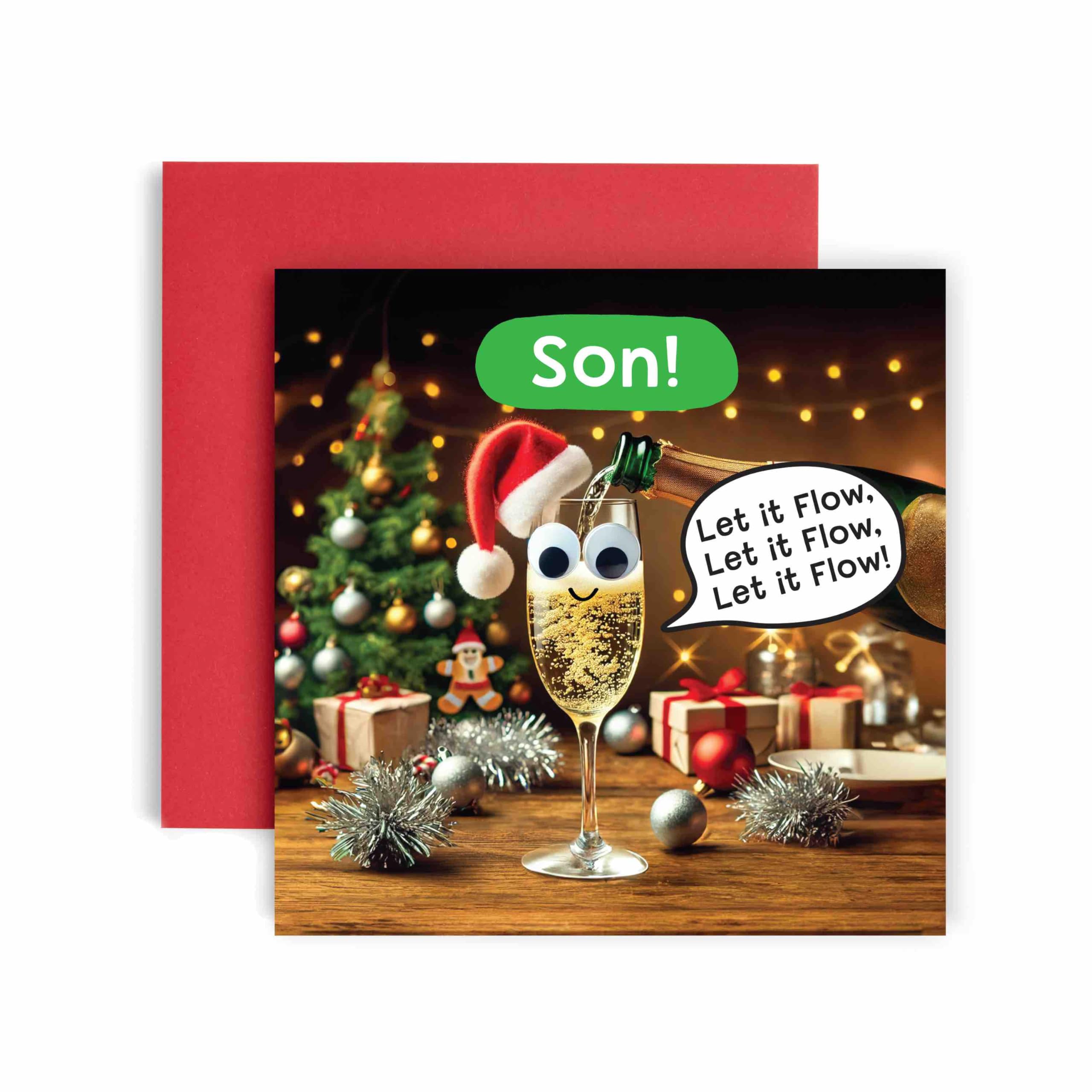 Huxters Christmas Cards for Men - Let it Flow Christmas Son Christmas Card for him - Funny Holiday Card for Son Fun Happy Christmas - 14.8cm (Son)
