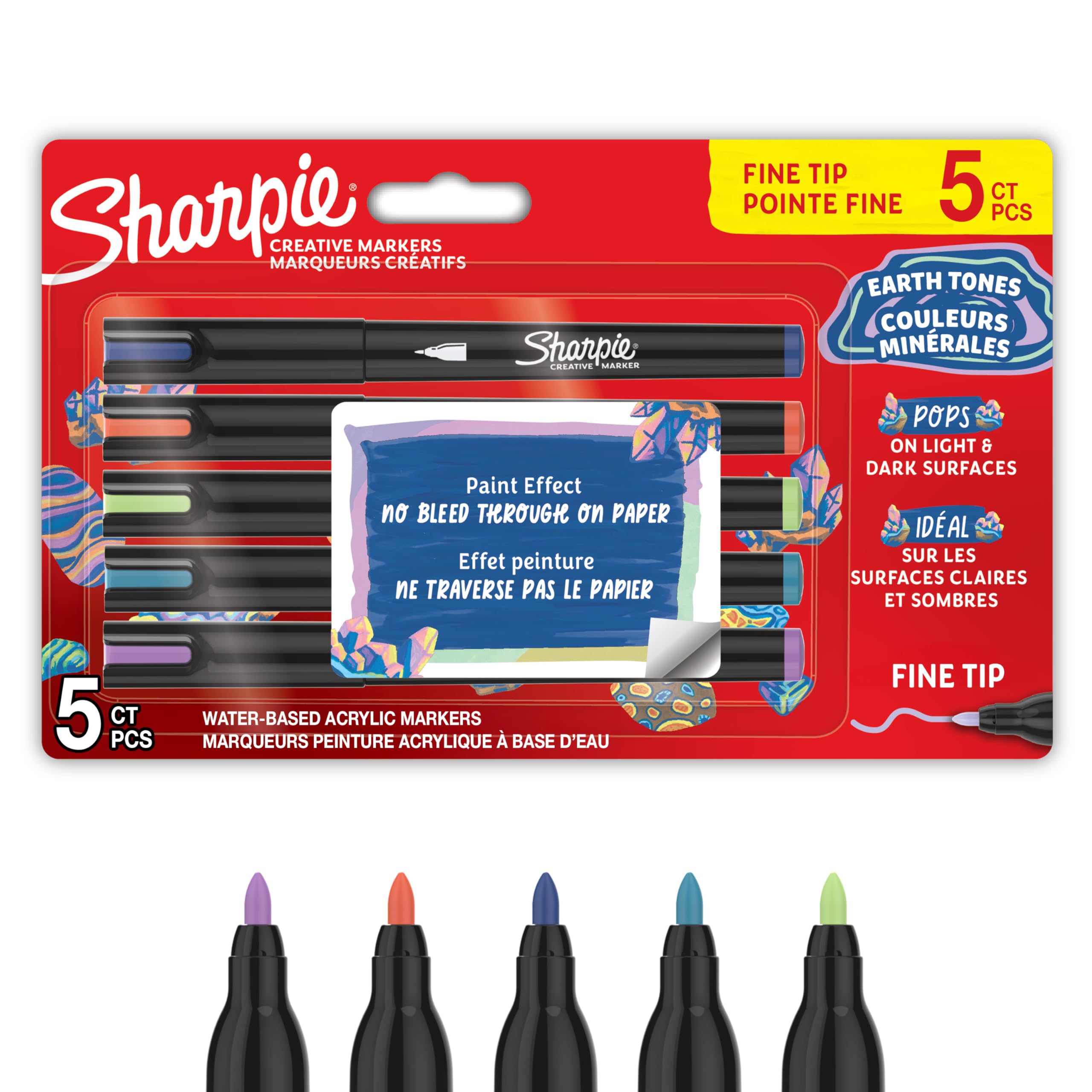 Sharpie Creative Marker Acrylic Paint Pens | Earth Tones | Fine Tip Water-Based Paint Markers | No-Bleed Ink Writes on Most Surfaces | Crafting & Art Supplies | Assorted Colours | 5 Count
