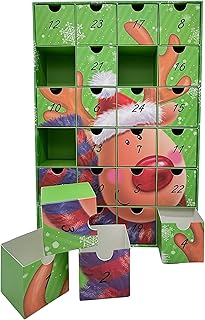 Bambelaa! DIY Adventskalender zum Befüllen Kinder Erwachsene Karton und Kunststoff 24 Fächer Weihnachtsdeko Advent Deko festliche Weihnachtsdekoration Motiv Rentier ca. 38,5 x 26 x 6,5 cm