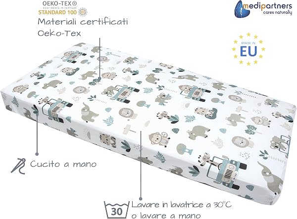 Lenzuolo con angoli Medi Partners in cotone 100% per culle standard da 60x120 cm.