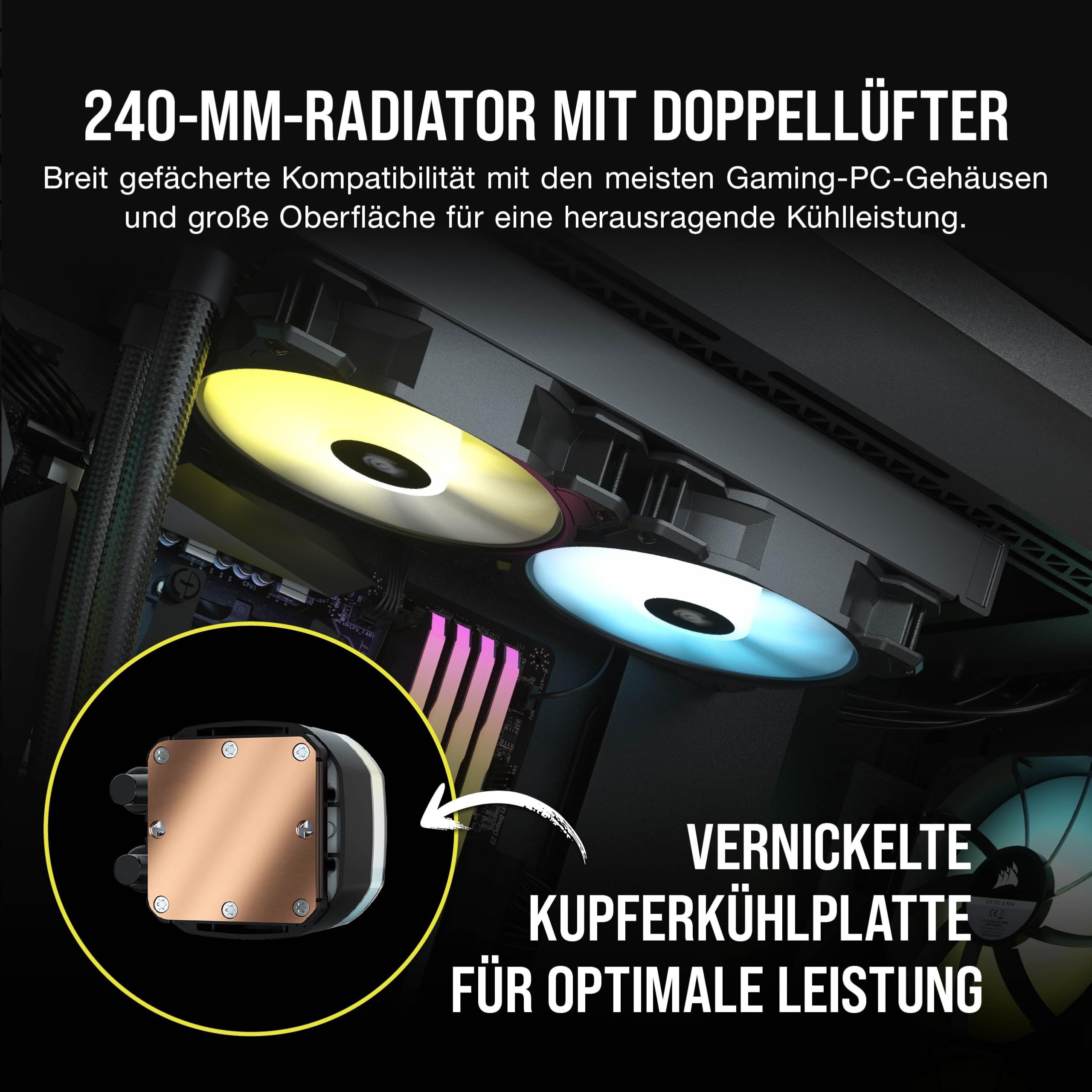 CORSAIR H100 RGB-Flüssig-CPU-Kühler - 240mm AIO - SP120 RGB ELITE Lüfter - Passend Für Intel LGA 1200/115X/2066, AMD AM4 - Motherboard ARGB Adapter Enthalten - Schwarz