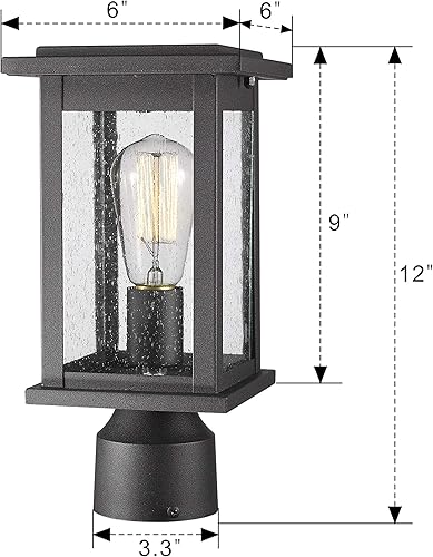 Miniatura 6 de Emliviar 1803EW1-P - Lámpara de poste para exteriores, 1 luz de pilar en acabado negro con vidrio sembrado, 1 luz
