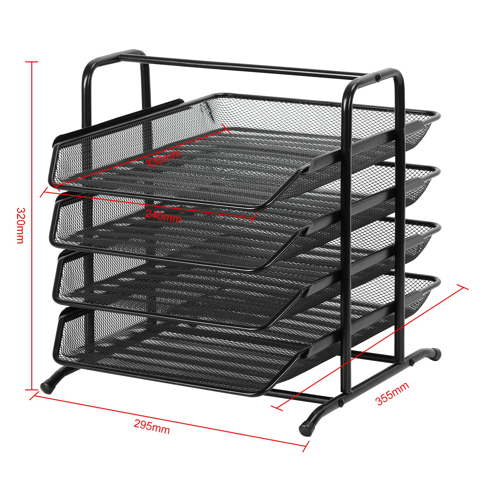 EasyPAG 4 Niveles Metal Malla Oficina A4 Escritorio Bandeja Documento Soporte Archivos Organizador Revistero Almacenamiento Papeles Clasificador Carta Estante Folios,Negro