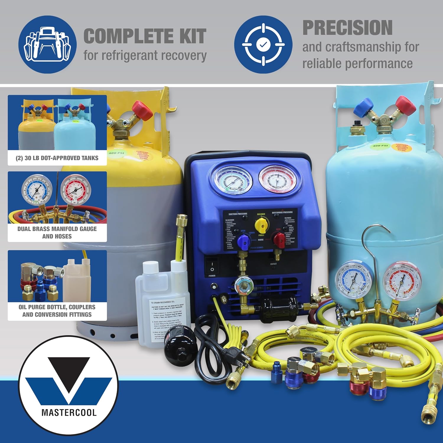 Dual Refrigerant 30lb A/C Recovery System with Spark-Free Technology
