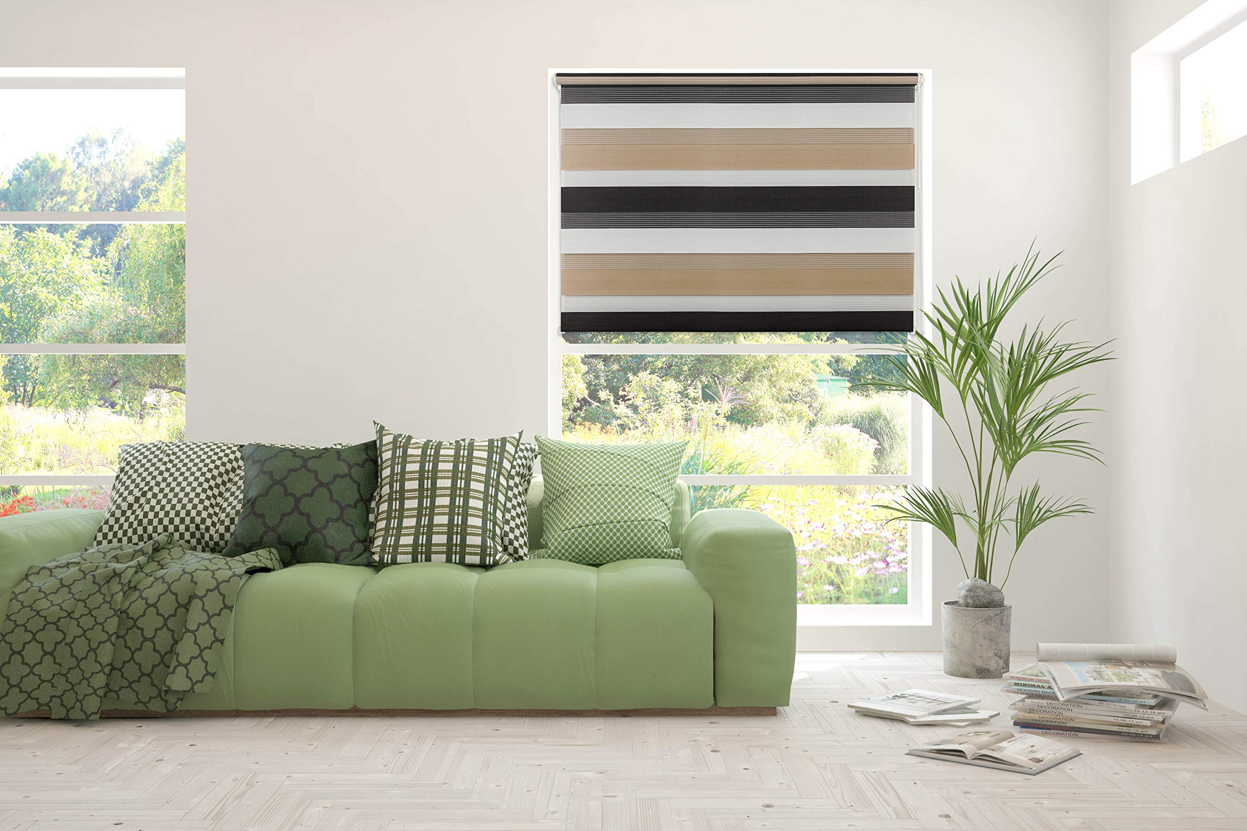 Doppelrollo Klemmfix Duo Rollo für Fenster ohne Bohren, Sonnenschutz Plisseerollo lichtdurchlässig und Blickdicht Cappuccino 80x210 cm