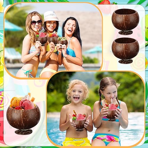 Miniatura 6 de Tioncy 12 tazas de coco de 13.5 onzas con temática hawaiana, cuencos de coco pulidos, recuerdos de fiesta de Luau, decoraciones de fiesta Tiki para