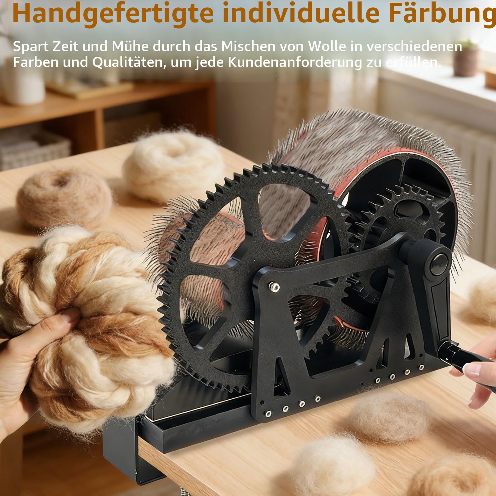 Kardiermaschine, Manuelle Wollkardiermaschine mit Bakelit-Sockel, Schnelles Farbmischen, Kämmen, Spinnen, Wollfaser-Trommelkardiermaschine für DIY-Basteln Filztiere Herstellen