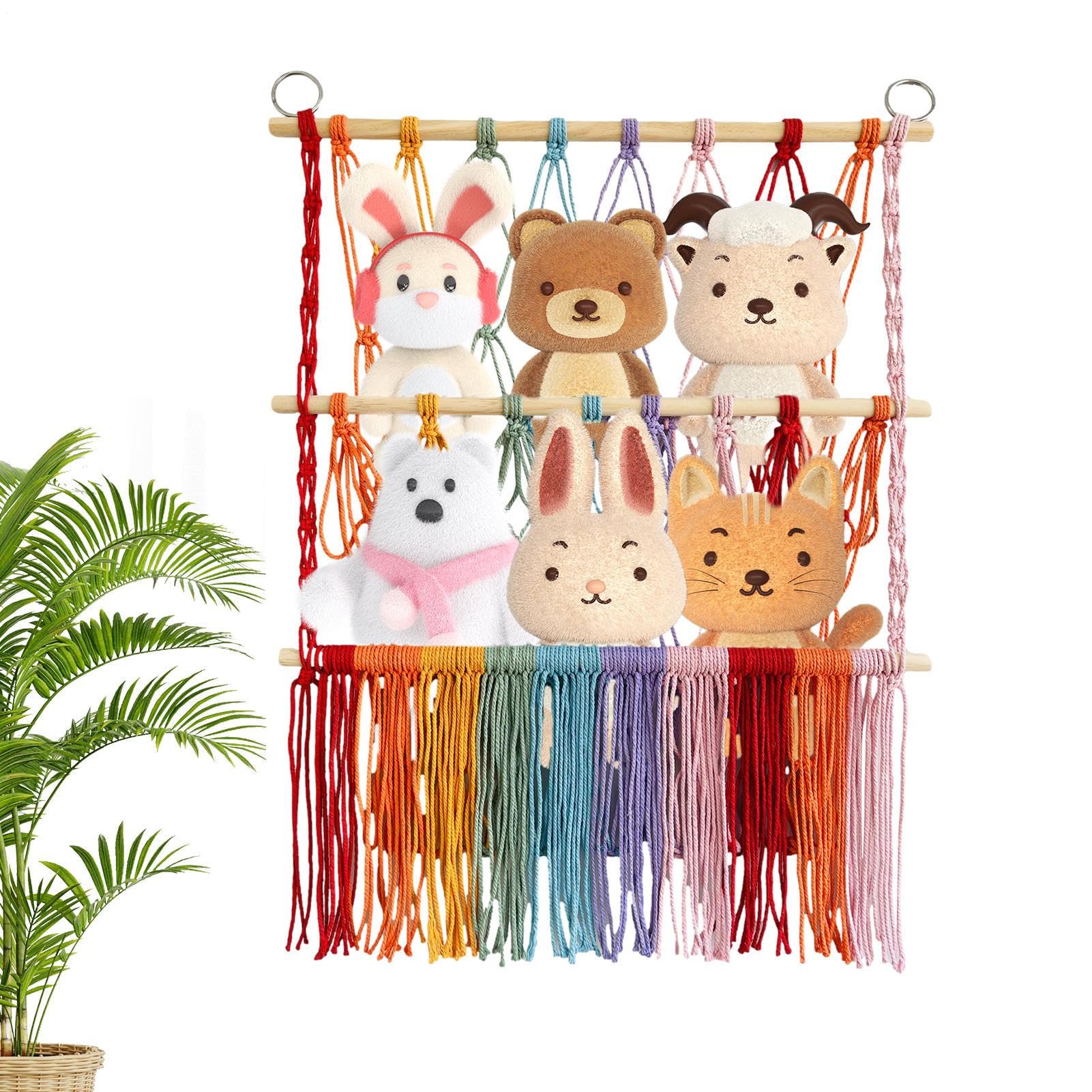 Almacenamiento para juguetes de peluche y red colgante de 2 capas para eliminar el desorden del suelo