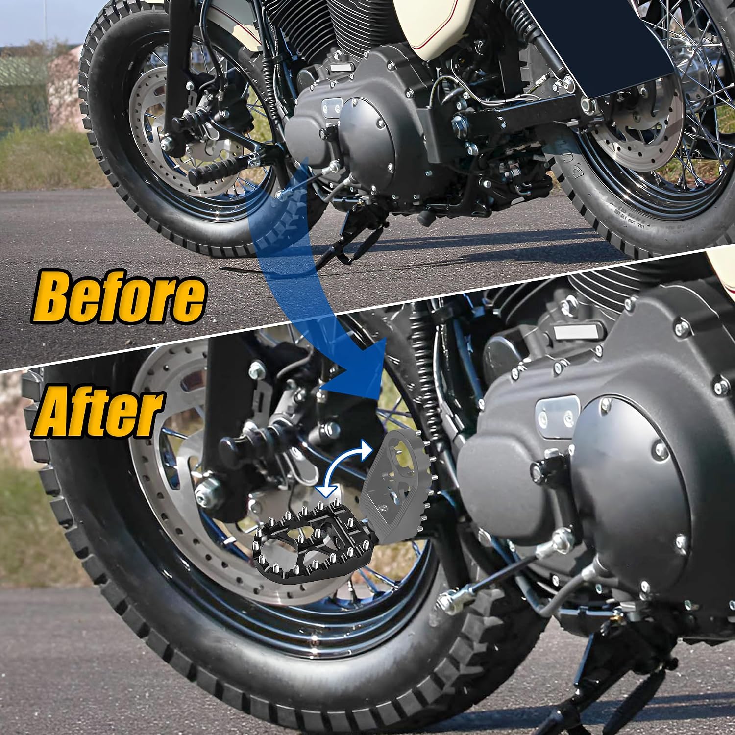 Motorcycle Foot Pegs 360° Roating MX Chopper Bobber Style Male Mount Footpeg CNC Wide Footrest Pedal For Harley Dyna Sportster Street Bob Fatboy Iron 883, Black
