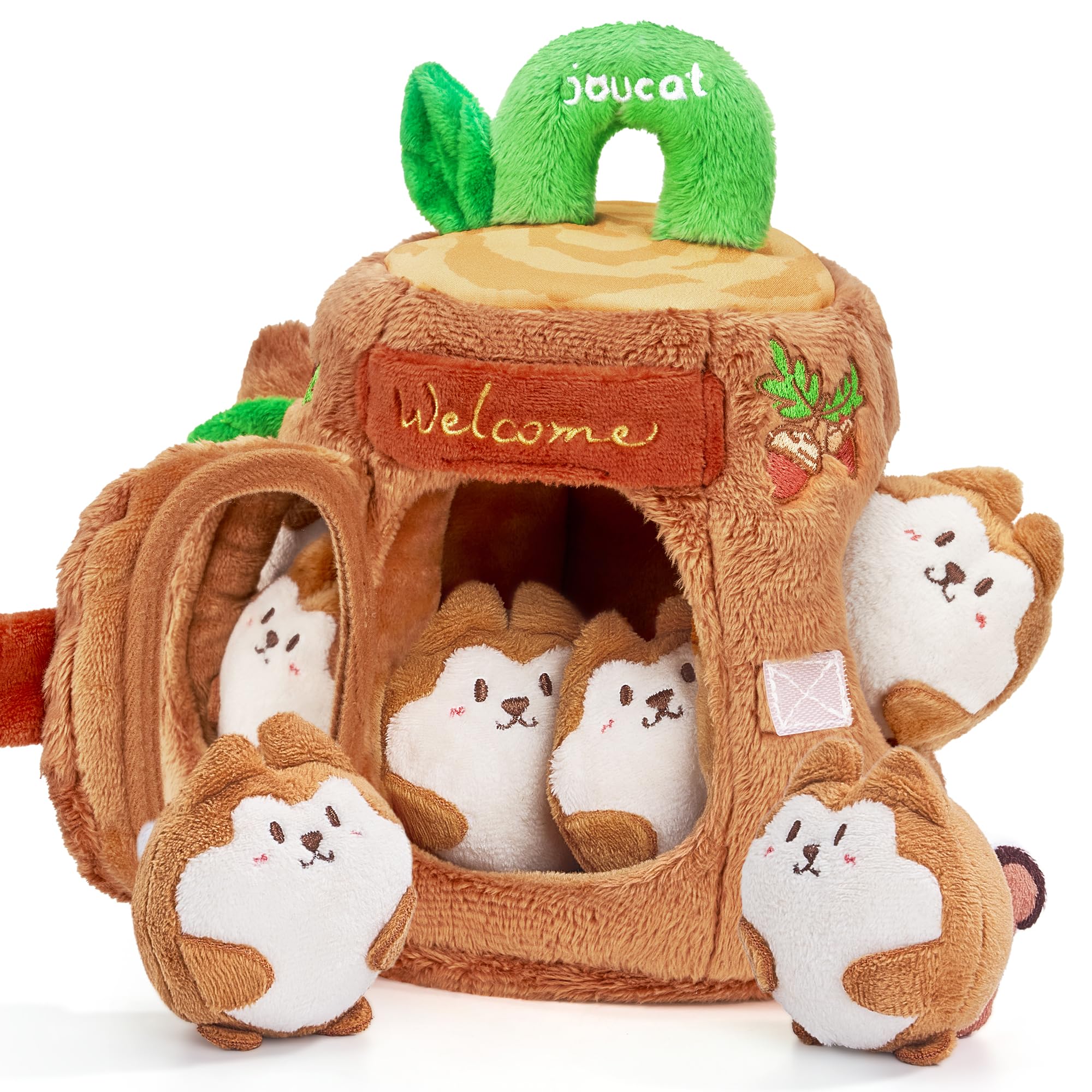 JoyCat Juguetes Bebes 6-12 Meses, Casa de Peluche Montessori Niños 1 año | 5 Ardillas Sensorial, Sonajero, Arrugas, Espejo, Juguete Montessori para Bebe 3 6 8 Meses, Juguetes Niños 1 año Regalo Bebe