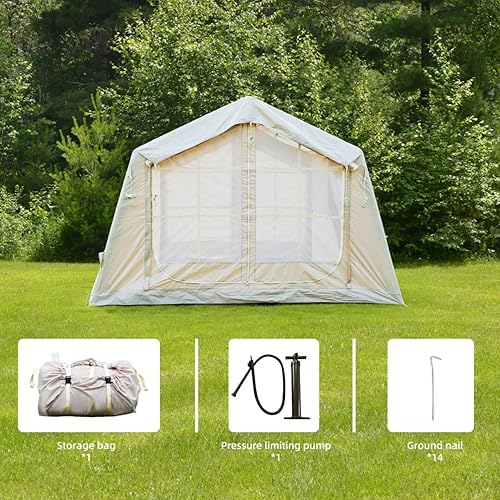 Miniatura 9 de Tienda inflable para 4 a 8 personas, tienda de campaña inflable con bomba de mano y gato de estufa, 5 minutos de fácil instalación, 4 estaciones,