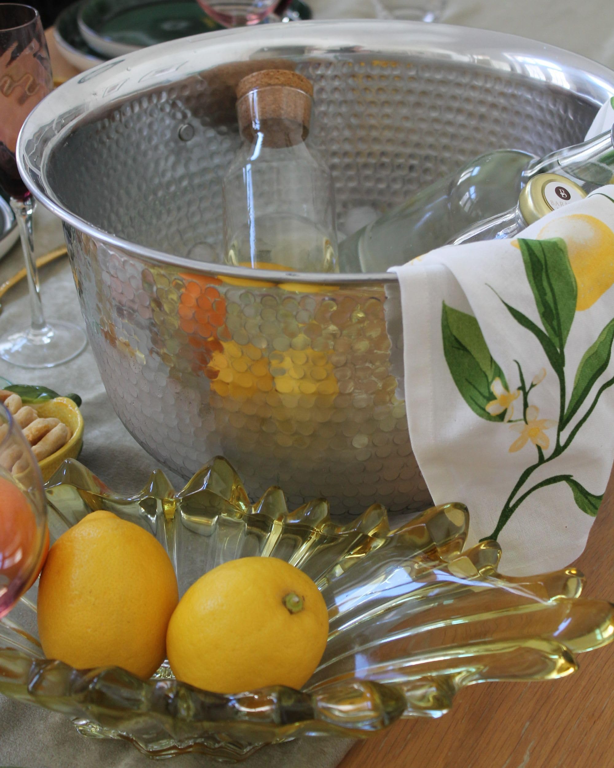 Seau Champagne pour Bouteilles en Métal Argent Glamour avec Poignées Pompéi
