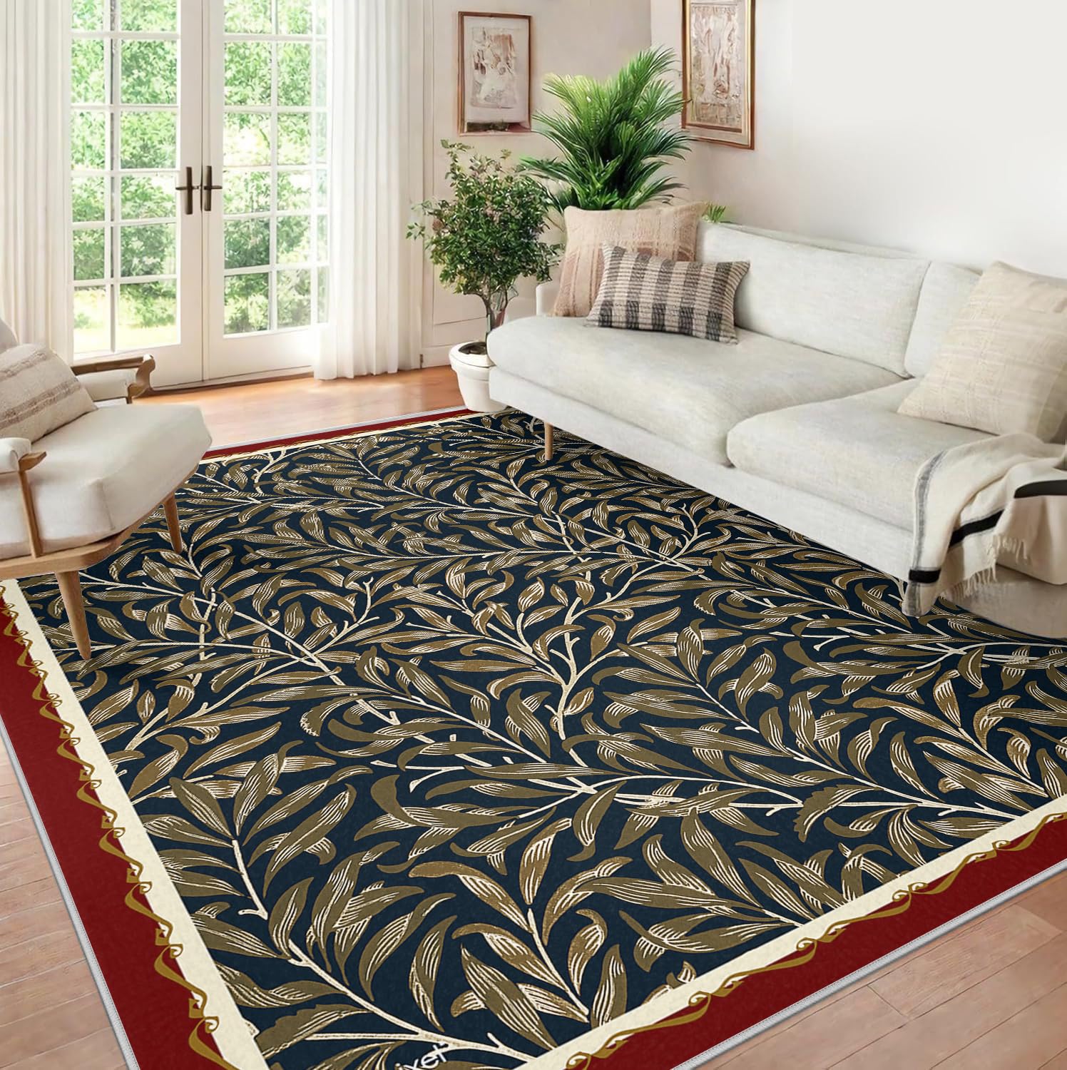 Dywany Bohemian Liść 160x200cm Dywany Salon Dywan Botaniczny Miękkie Niskie Włosy Antypoślizgowe Jadalnia Dywan Wewnętrzny Brązowy Wierzba Liście Odporne Na Plamy Gry