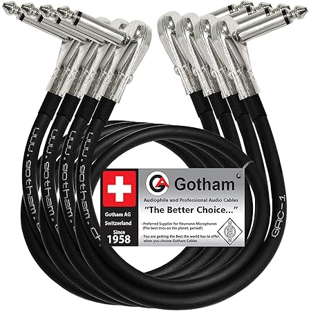 Amazon Com 4 Units 3 Foot Gotham Gac 1 Ultra Flexible Guitar Bass Effects Instrument Patch Cable With Inch 6 35mm Low Profile R A Pancake Type Ts Connectors Custom Made By