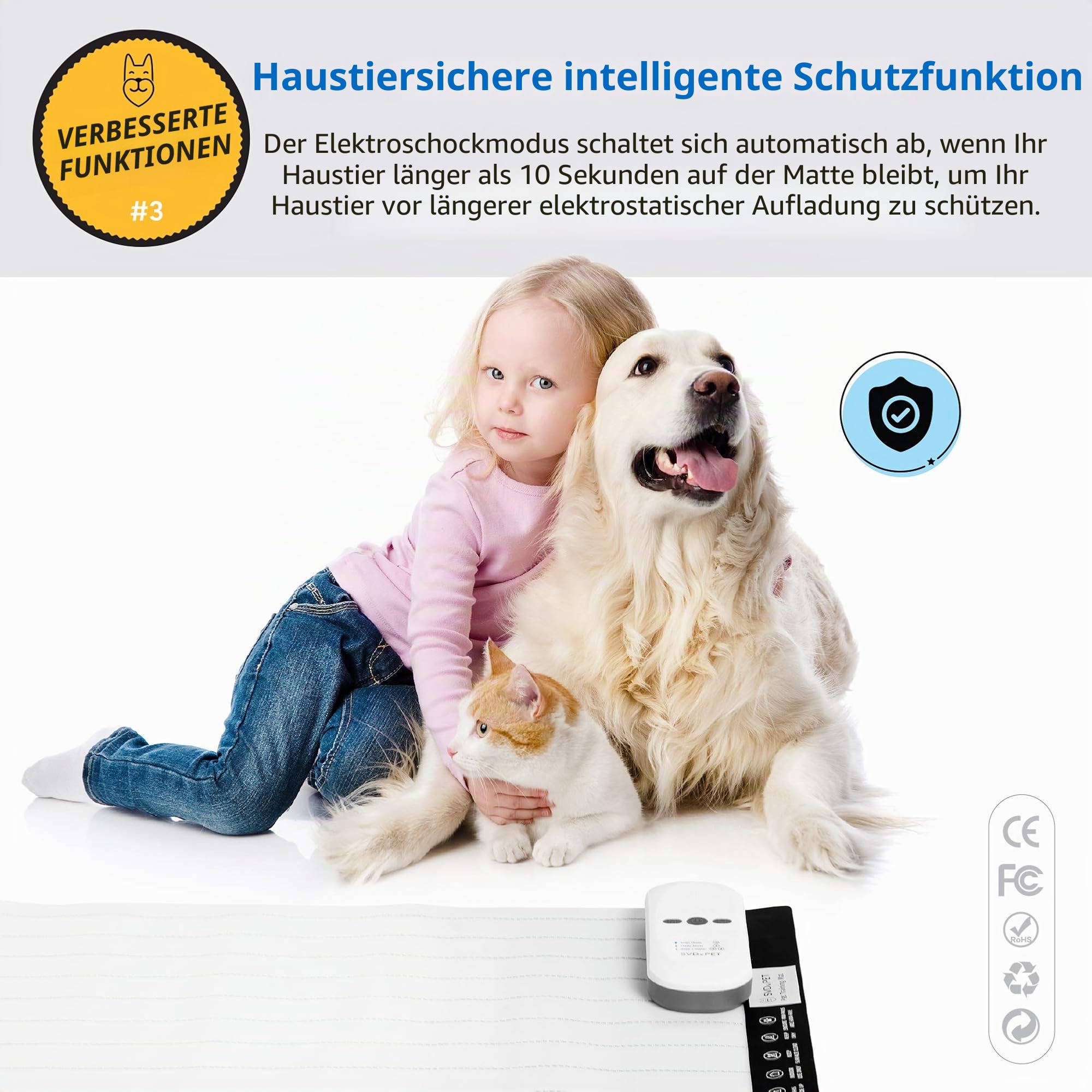 SVD.PET Haustier-Trainingsmatte, 76.2x40.6 cm, Haustier-Schock-Pad, Hunde und Katzen, elektronische Abwehrmatte für den Innenbereich, 5 verstellbare Stufen, haustiersichere automatische Abschaltung