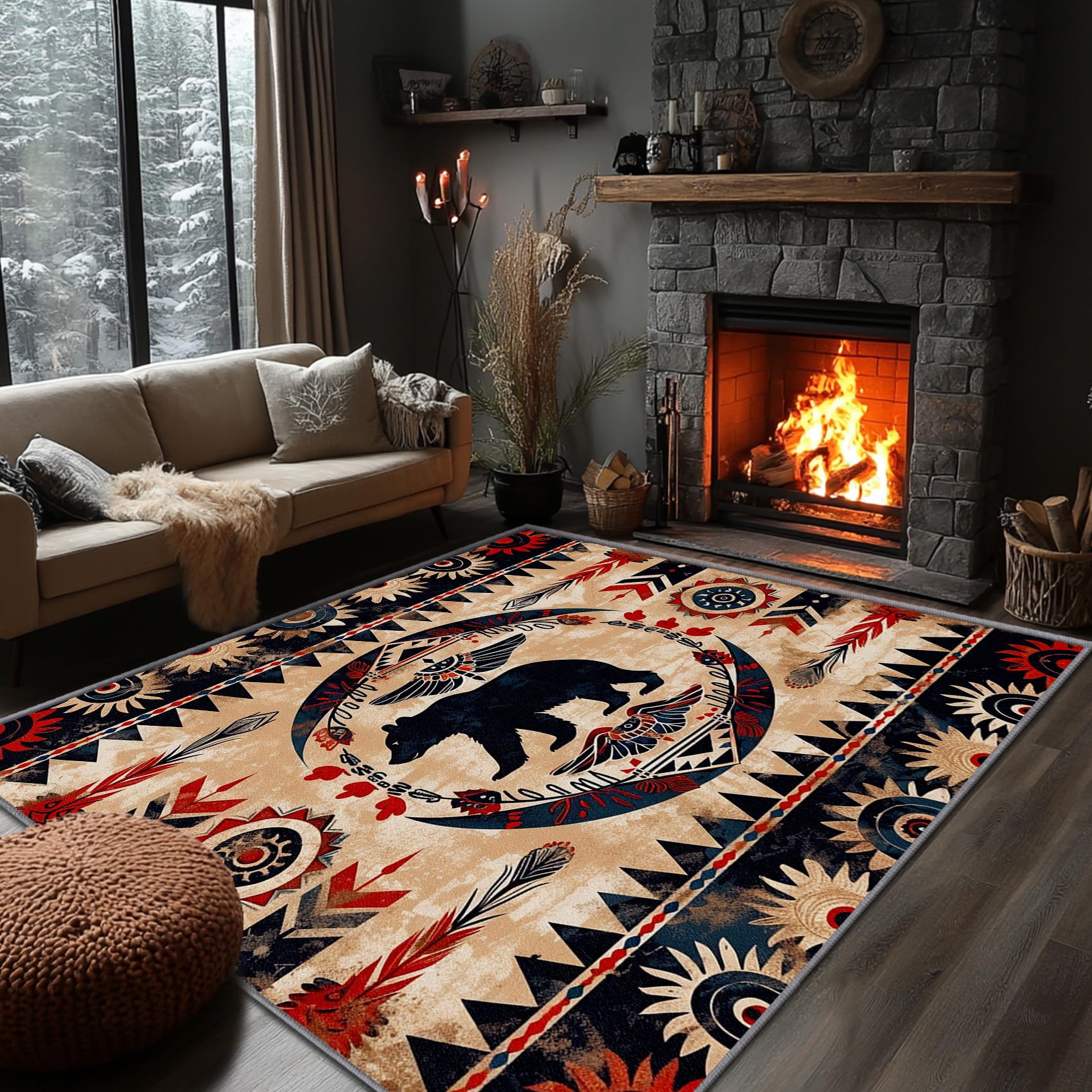 Yoozitrees Southwestern Rugs for Living Room - Southwestern Rug, 8x10 Rug, Aztec Tribal Bear Geometric Rustic Area Rug, Vintage Ethnic Wildlife Carpet