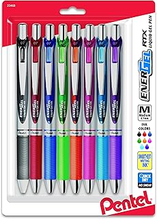 EnerGel RTX Retractable Liquid Gel Pen, (0.7mm), Medium Line, Metal Tip, Assorted Ink, Pack of 8 (BL77BP8M)