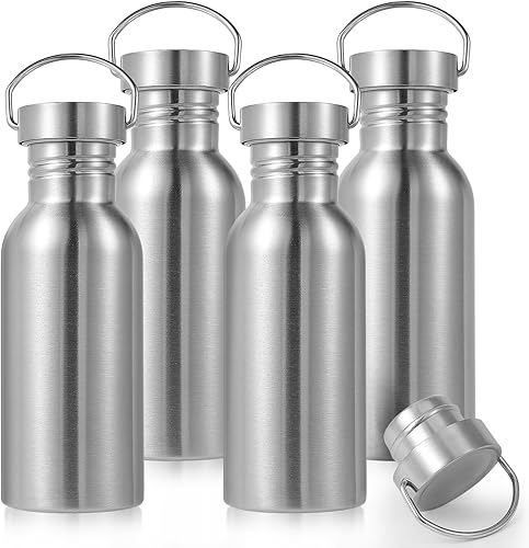 Miniatura 18 de Volhoply Paquete de 4 botellas de agua de acero inoxidable reutilizables de pared única sin aislar de 26 oz, botellas de agua con asa, libres de BPA