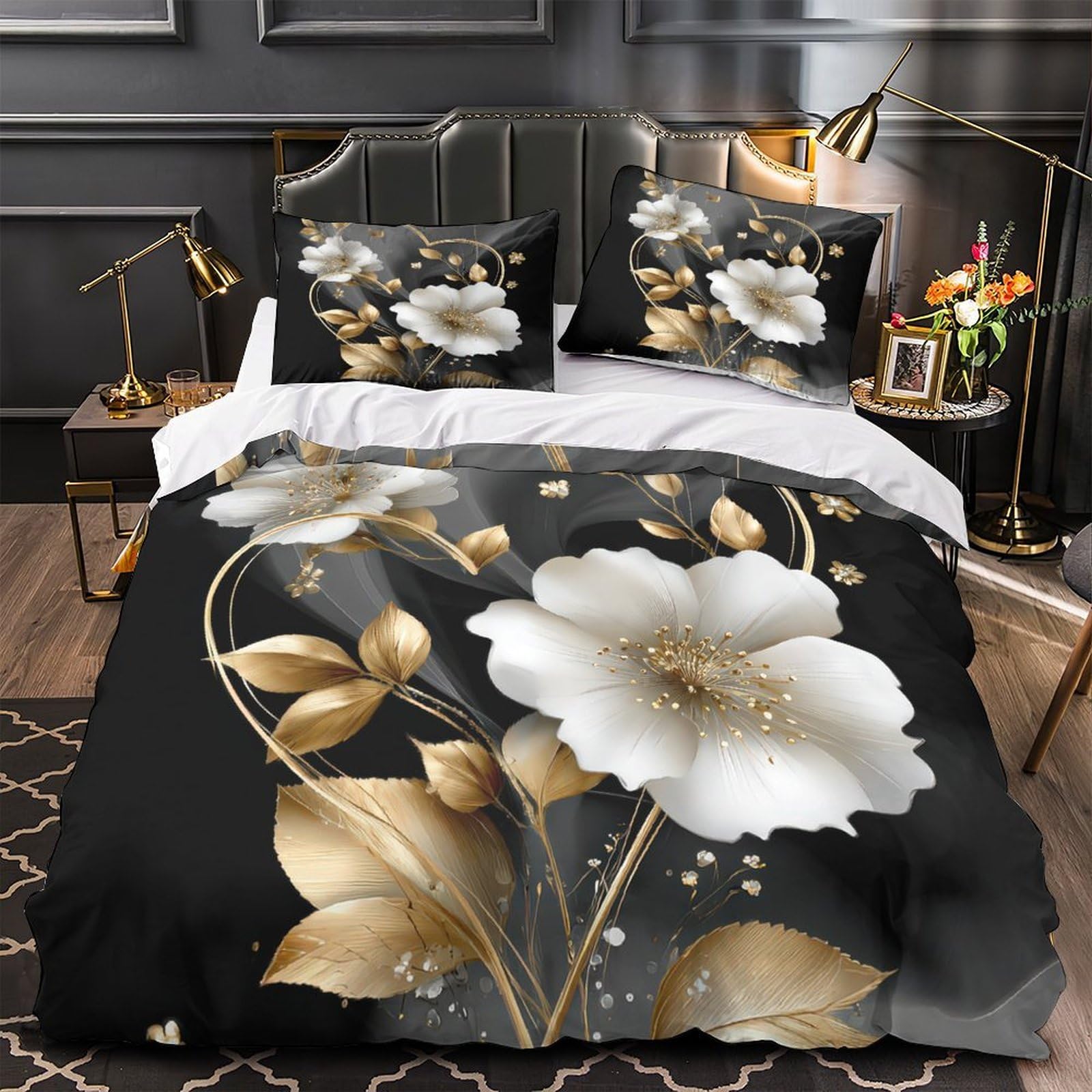 Parure de lit 200x200 rose avec housse de couette 3D fleurie en microfibre