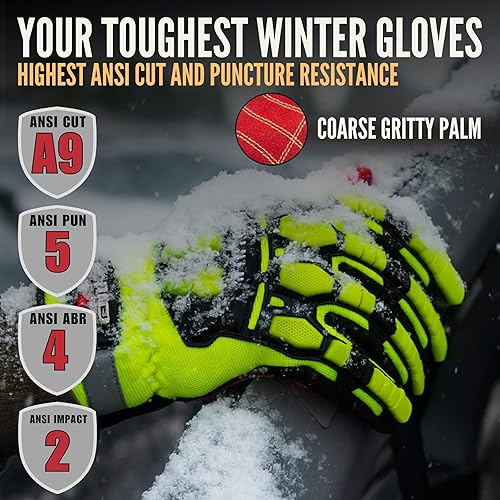 Miniatura 2 de Cestus 5207 - Guantes de trabajo de invierno A9 con corte ANSI para hombres (1, 3, 10, 50 pares), guantes de impacto impermeables aislados para