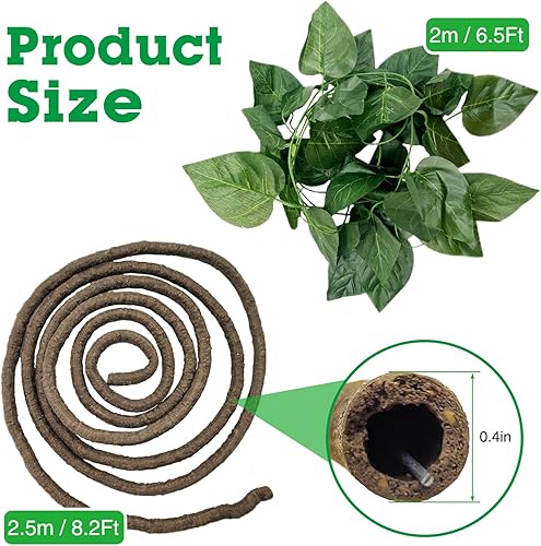 Vista 26 de Tfwadmx Vid de selva de 7 pies para reptiles con ventosas, 2 piezas de hiedra de rama curvada artificial, hiedra, terrario hábitat para camaleones