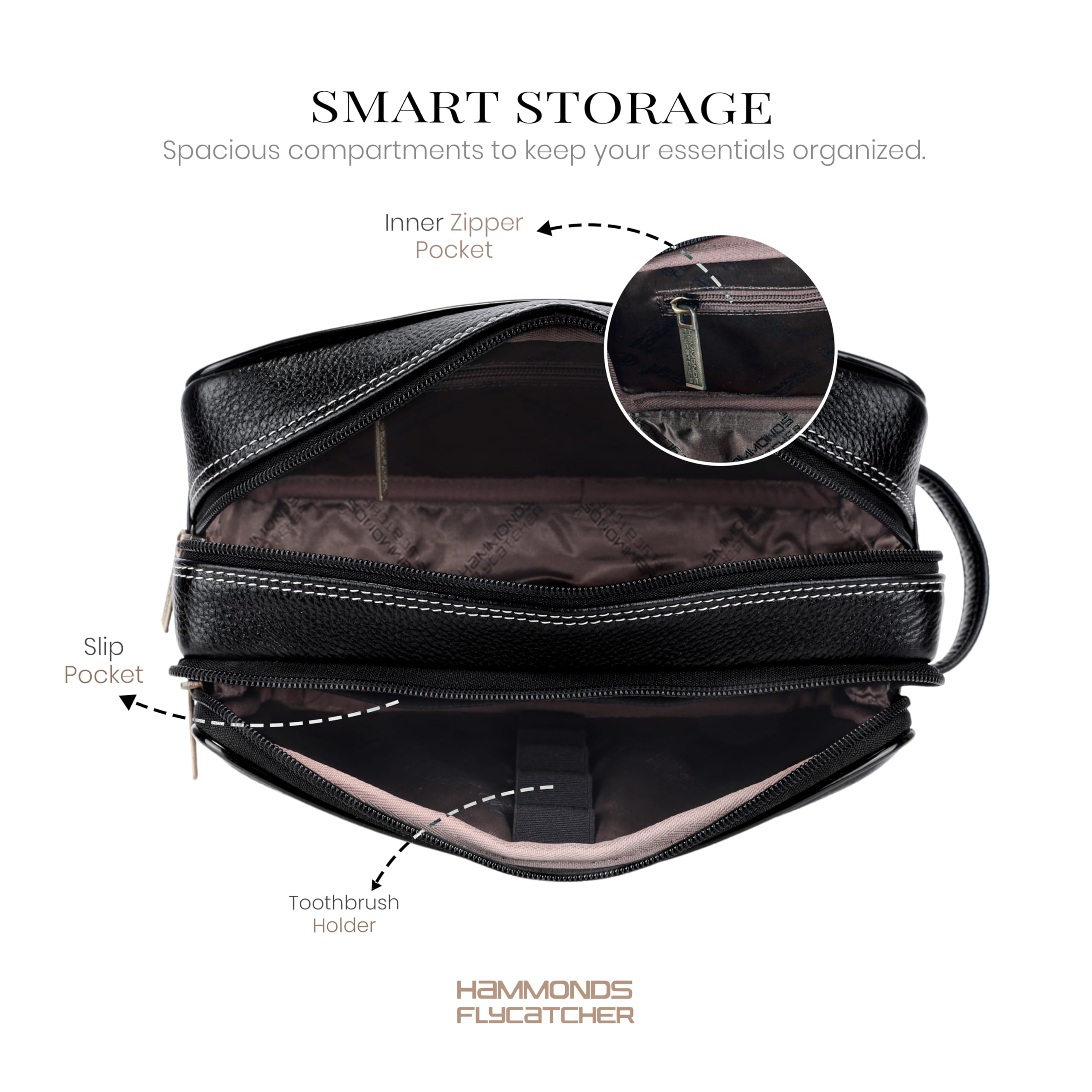 Hammonds Flycatcher Rasiertasche aus echtem Leder für Herren, Leder, Kulturbeutel, Reise-Kulturbeutel, Hygiene- und Pflege-Set, Organizer, tierversuchsfreies Leder und handgenähter Kosmetikkoffer.