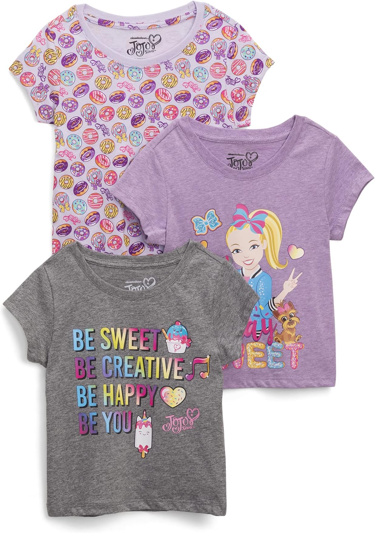 JoJo Siwa girls Toddler Short Sleeve T-Shirt Bundle 3 Pack Tees T-Shirt