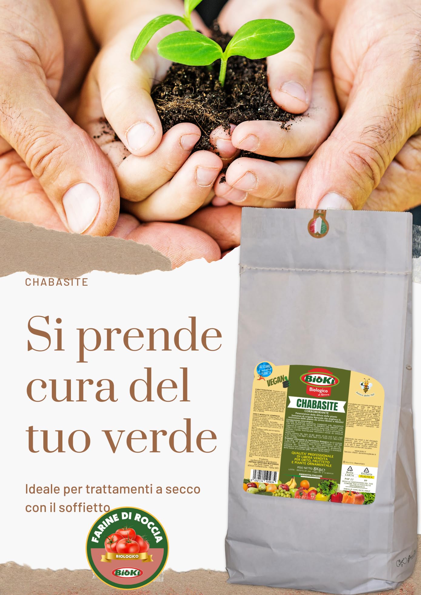 Bioki Zeolite Cabasite Naturale per Agricoltura Bio, 8 kg