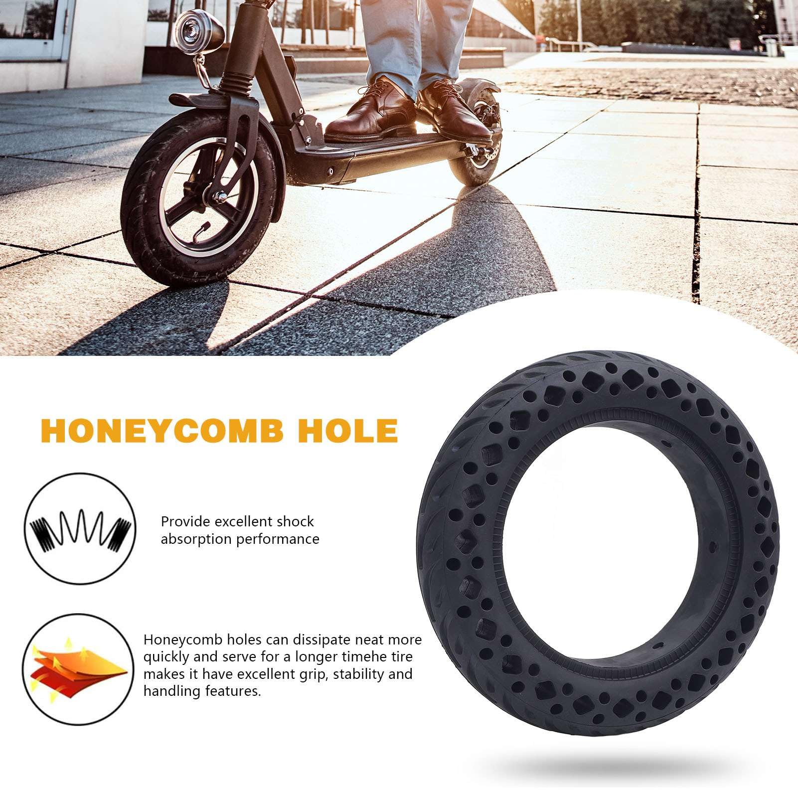 Neumático de Caucho Macizo de 10 x 2,5 Pulgadas para Patinete eléctrico. No Requiere inflado. Neumático con diseño de Panal Que Absorbe los Impactos y excelente Agarre para Ruedas de 10 Pulgadas.