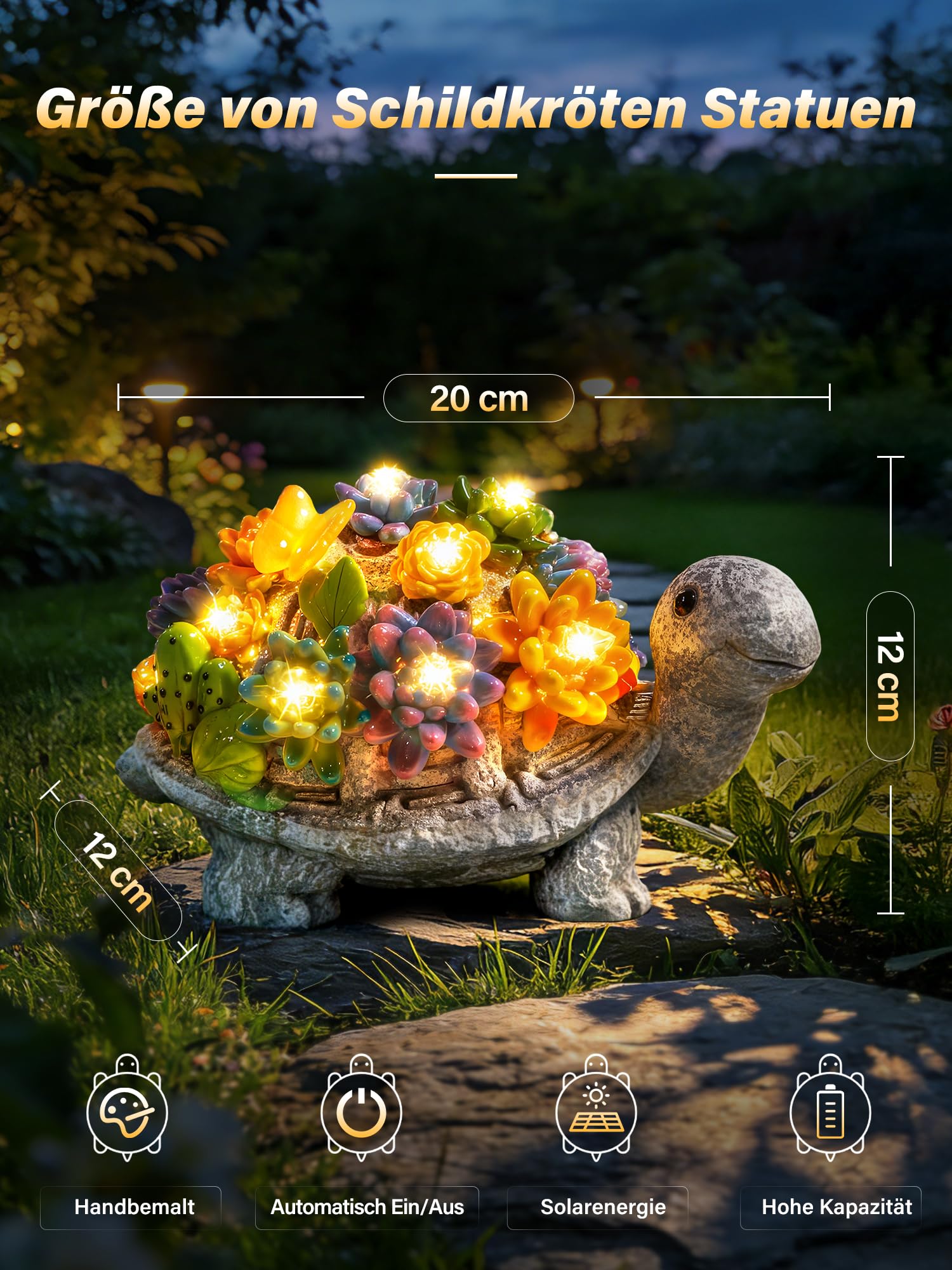Ollny Statue de jardin solaire résistante aux intempéries - Charmante décoration de jardin pour l'extérieur et le balcon - Décoration de jardin et balcon avec 8 LED