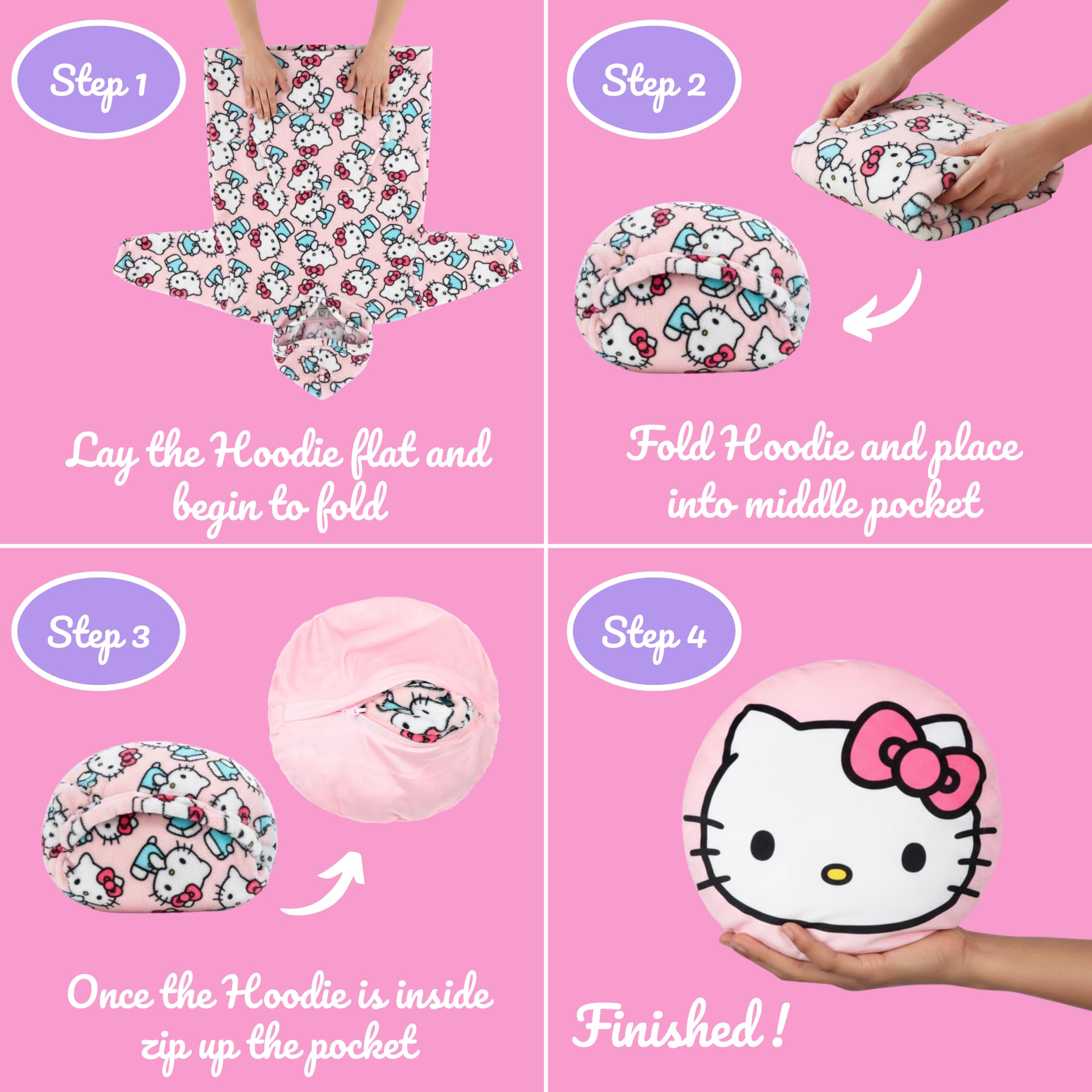Hello Kitty Sweatshirt Mädchen, Kapuzendecke mit Design Weiche Fleecedecke Lässt sich in ein Kissen Verwandeln, Größen 4 bis 10 Jahre