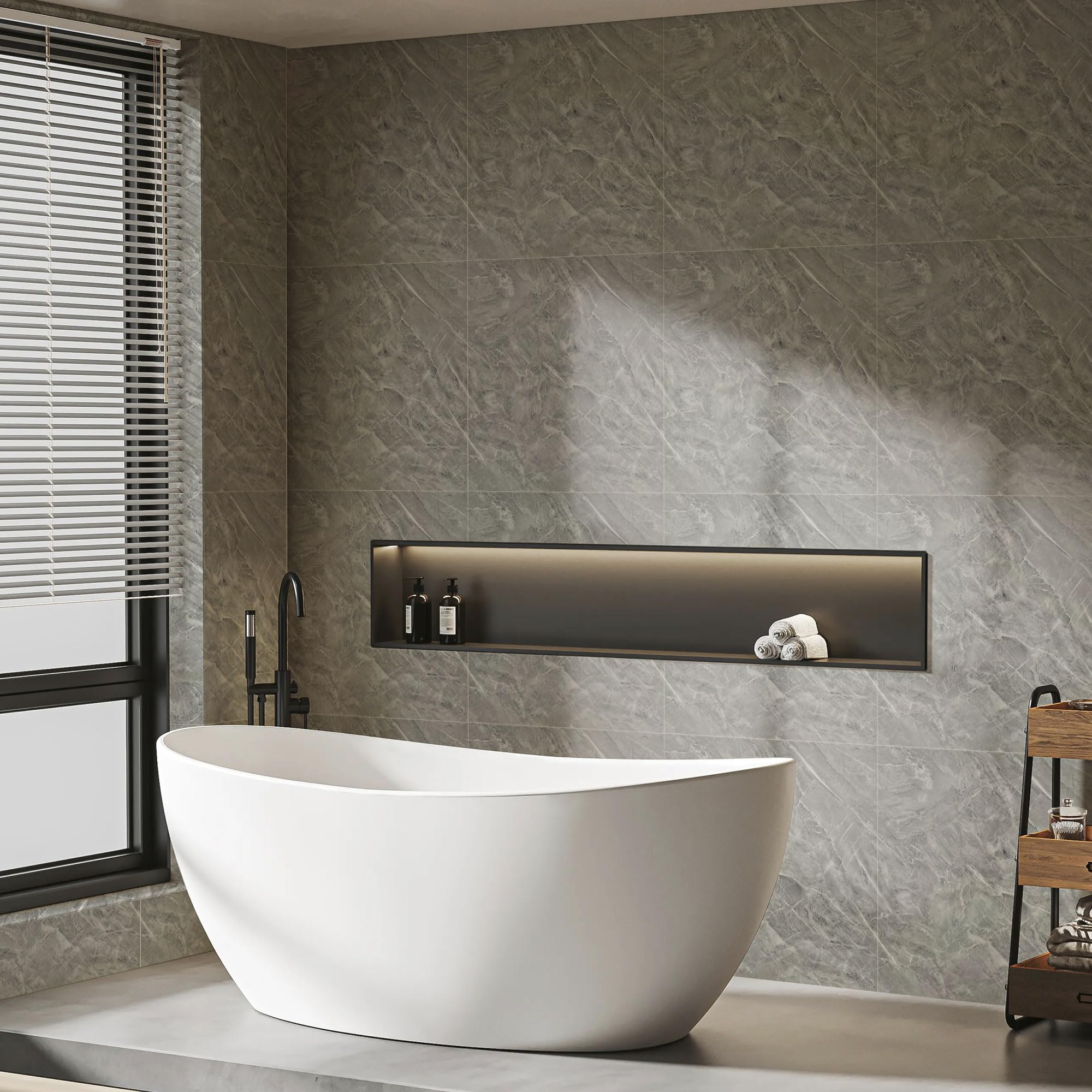 WADLE - Piastrelle adesive da parete per doccia, impermeabili, in marmo, 60 x 60 cm, autoadesive, confezione da 20, colore grigio