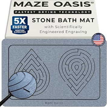 5X Faster Drying - Premium Stone Bath Mat Diatomaceous Earth Dish Drying Mat for Kitchen Counter & Bathroom Heat Resistant, Non Slip Zen Ash Dark Grey 23.6 15.3 in