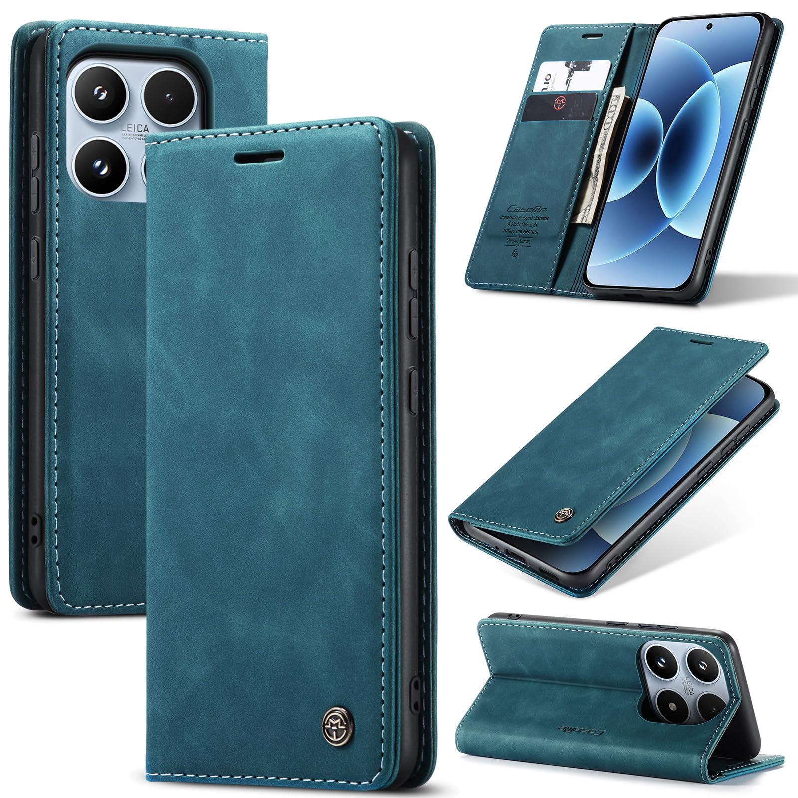 Azororo Handyhülle für Xiaomi 17 5G Hülle Premium Lederhülle Flip Case Magnet Tascher Kartenfach Standfunktion Klapphülle Schutzhülle für Xiaomi 17, Blaugrün