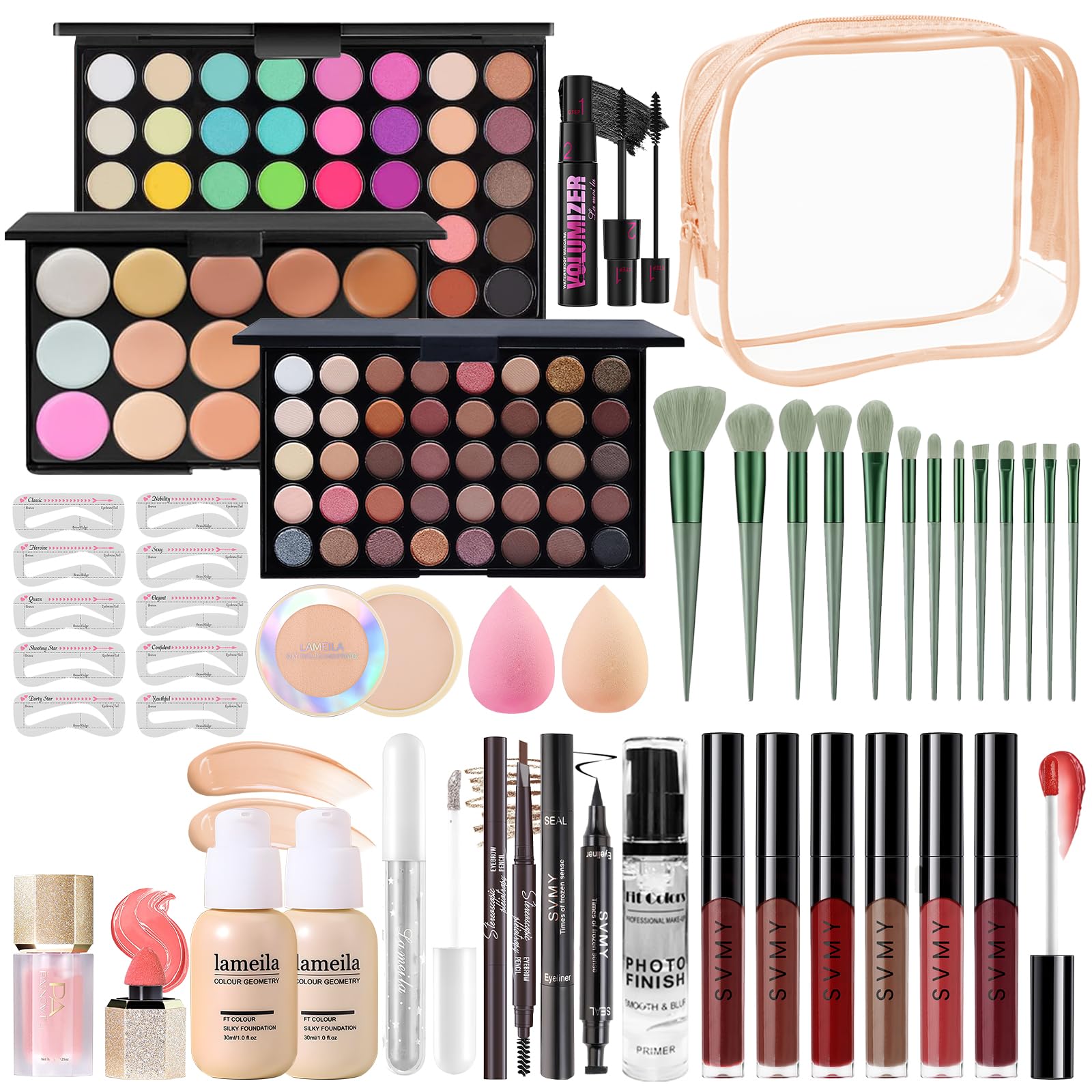 Makeup Present Set for Teen Girl Women, Travel Makeup Kit, Makeup Full Kit for Beginner, Makeup Bundle Include 2 Matte & Shimmer Eyeshadow Palettes, Liquid Glitter Eyeshadow, Eyeliner & Lip Gloss Set