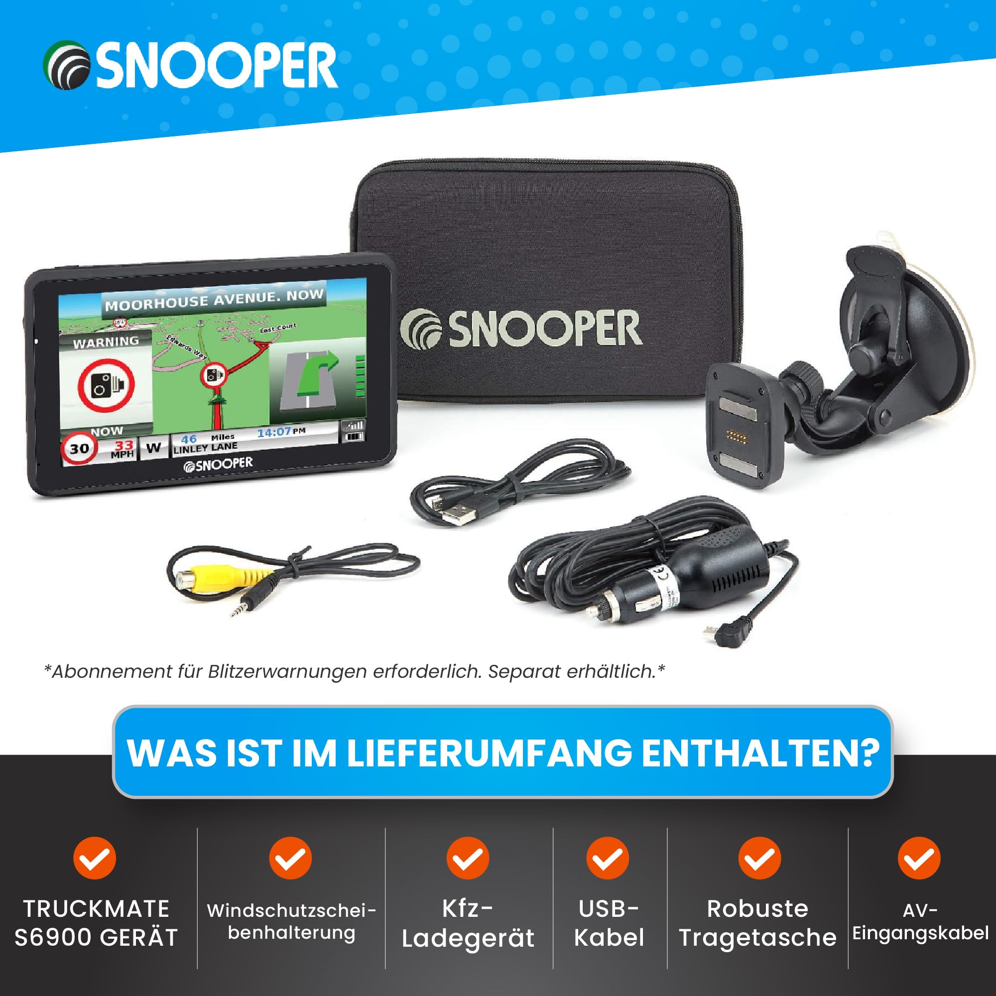 Snooper S6900 Truckmate EU LKW Navigationssystem mit aktiver Magnethalterung