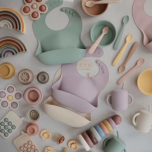 Miniatura 6 de Mushie - Babero de silicón para bebé, ajustable y resistente al agua (malva pálido)