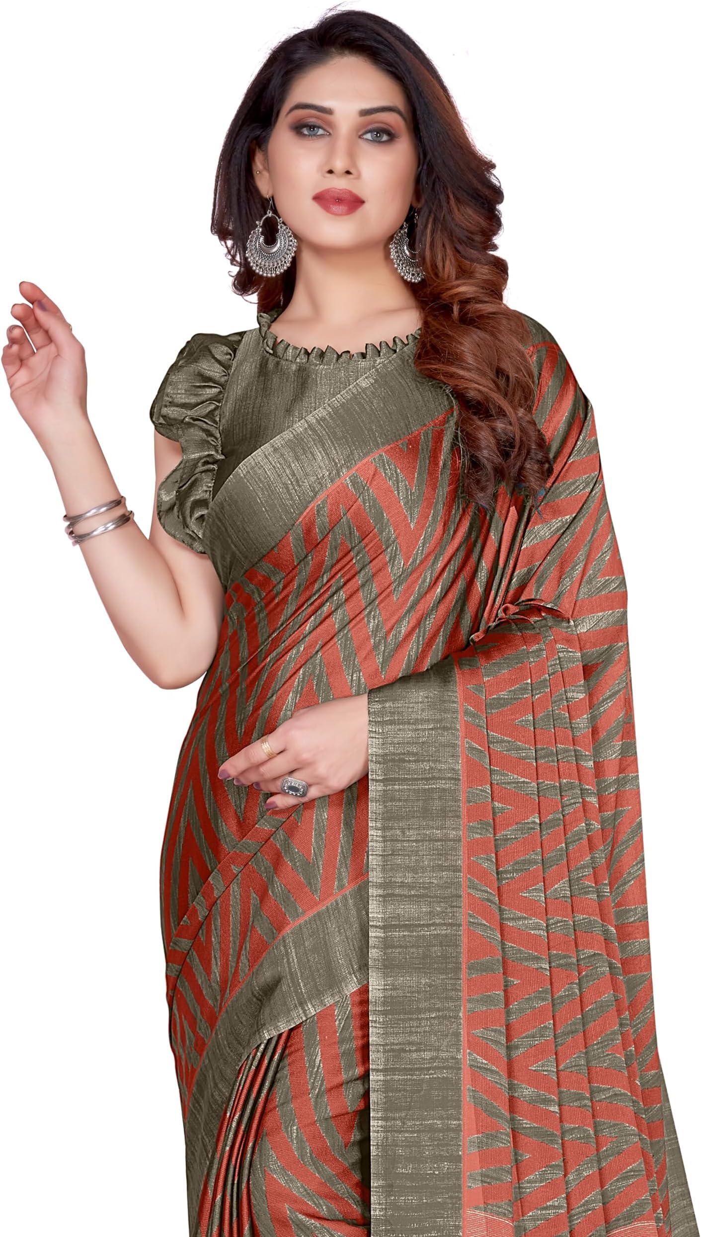 MIRCHI FASHIONWomen's Stylish Ethnic Chiffon Leheriya Printed Saree with Blouse Piece, Light Red, Beige, 5.5 Meters