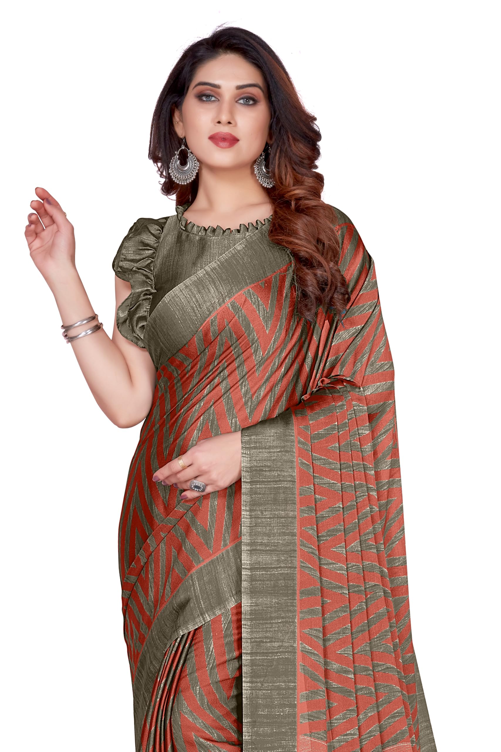 MIRCHI FASHIONWomen's Stylish Ethnic Chiffon Leheriya Printed Saree with Blouse Piece, Light Red, Beige, 5.5 Meters