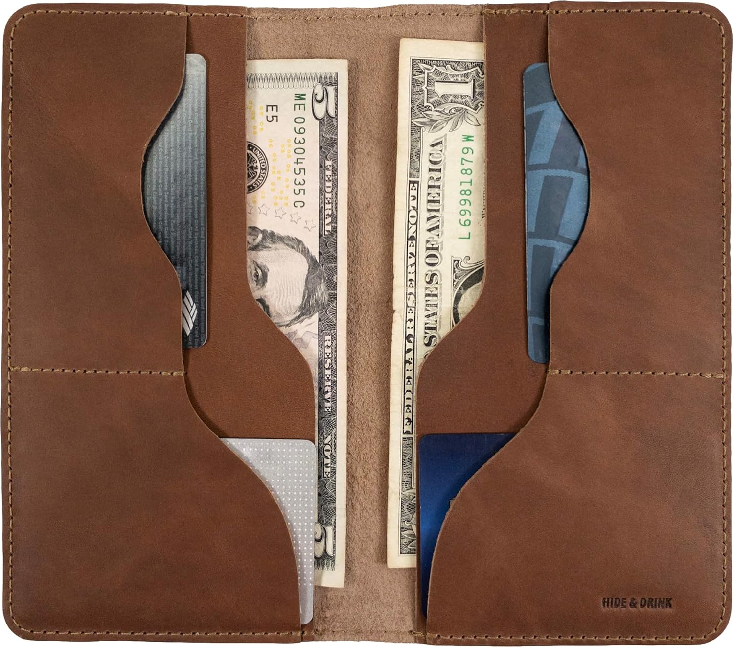 Hide & Drink, Large Wallet Handmade from Full Grain Leather (Single Malt Mahogany)