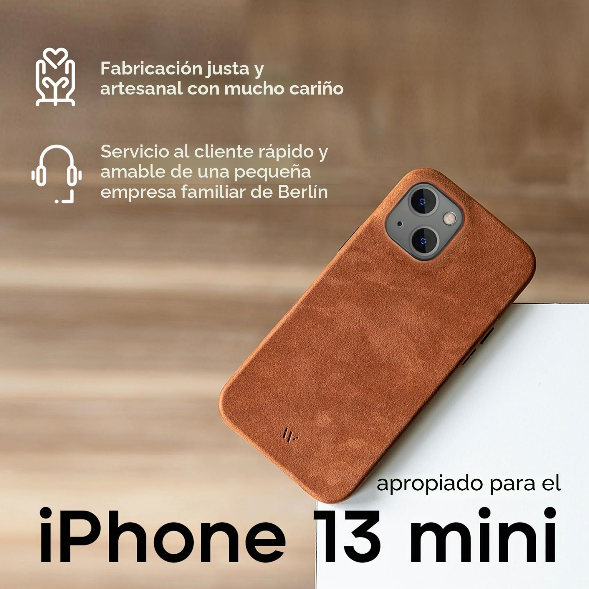 WIIUKA Funda para iPhone 13 mini, piel alemana, extrafina, funda de piel premium, funda para teléfono móvil, funda Qi, marrón vintage