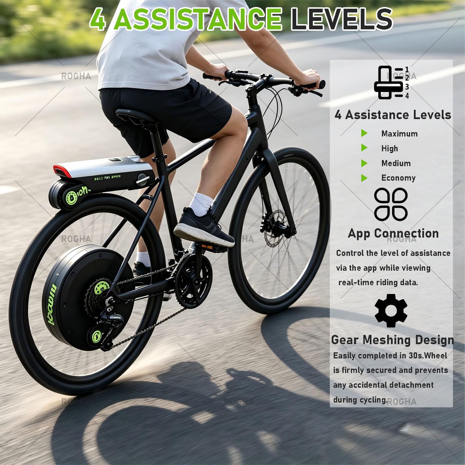 Kit ConversióN Bicicleta EléCtrica + Adaptador Tija SillíN, 2 Kg Ligero De Transportar + Control De AplicacióN, Bueno para Bicicletas MontañA Y Carretera Blue