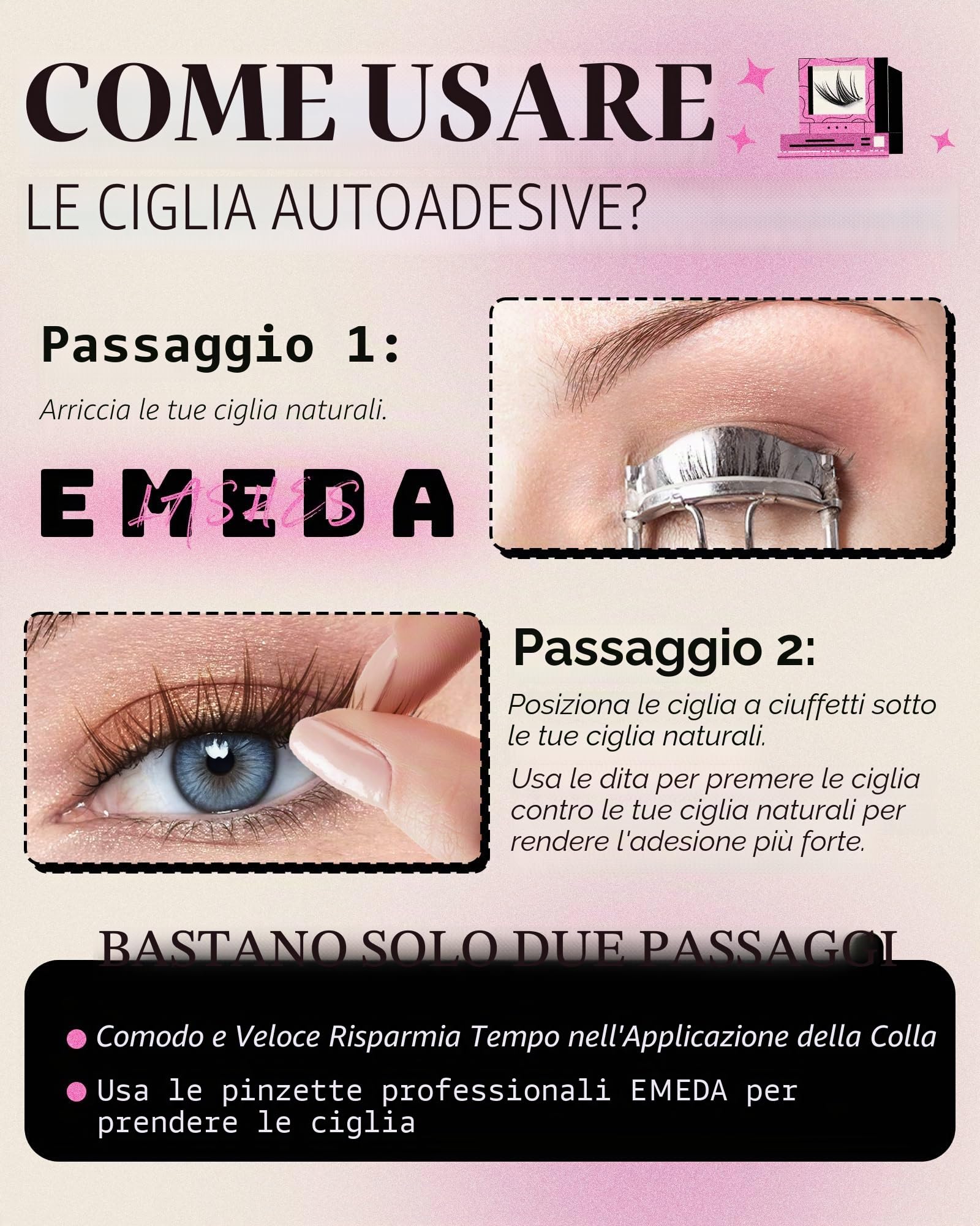 EMEDA Ciglia autoadesive marroni naturale Cluster Ciglia auto-adesive Kit di ciglia preincollate Nessun residuo appiccicoso Ciglia a grappolo senza colla Non c'è bisogno di colla (Brown)