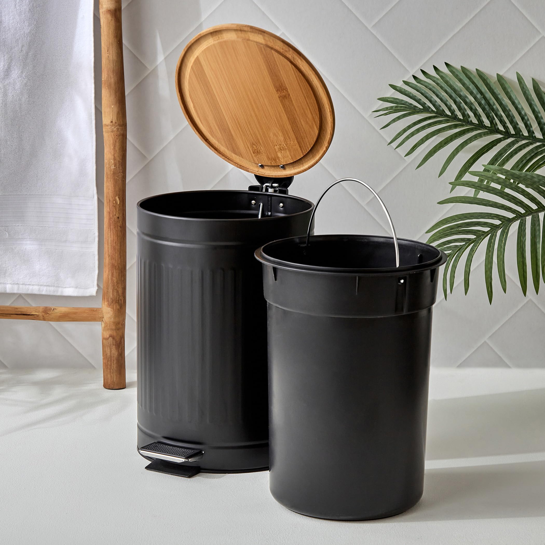 Home Centre Sedona Flute Metal Pedal Waste Bin with Bamboo Lid - 12L 2