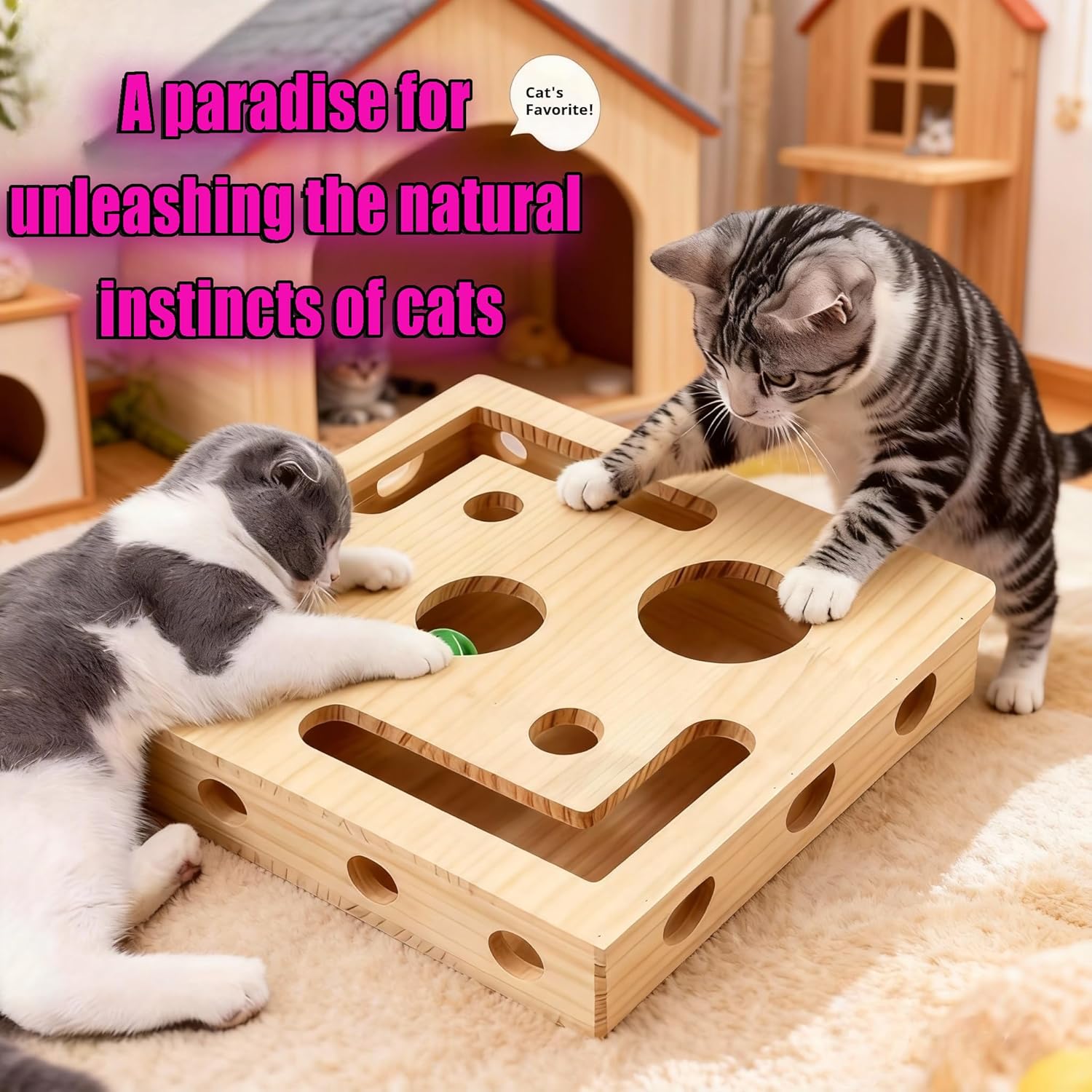 Cat Nail File Enrichment Box - Bell Ball Sandpaper Inside Stress-Free Nail Trimming Alternative,for Cats Who Hate Nail Clipping,Gift for Feline Comfort Relaxation