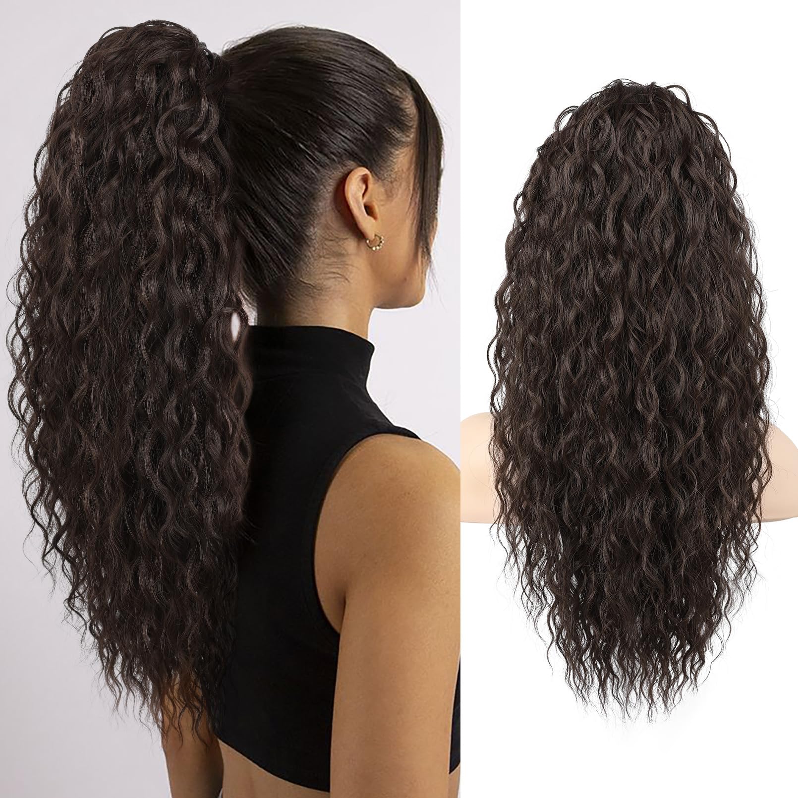 SEIKEA Ponytail Extension, 22" Long Lightweight Full Natural Curly Drawstring Ponytail Fake Pony Tail Multi Layered Soft Clip in Hair Extensions