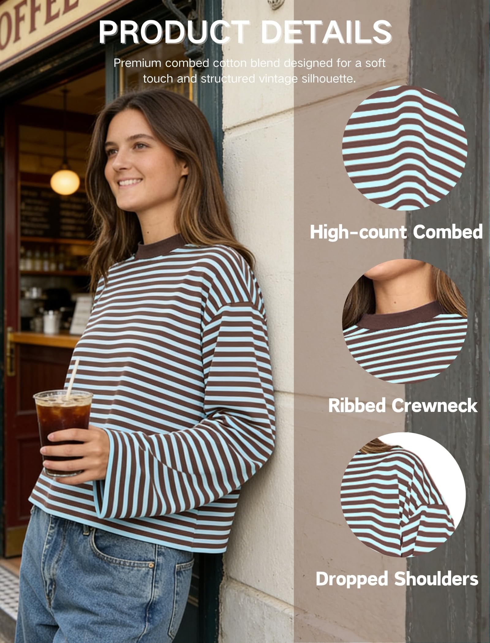 Sudadera Oversize de Mujer con Cuello Redondo a Rayas Manga Larga Estilo Y2K Ropa Informal para Salir - 4